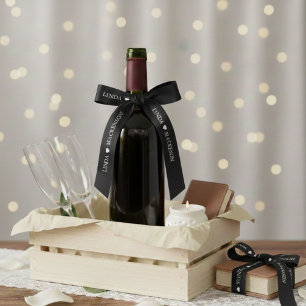 Black wedding initial Couple name Satin Ribbon