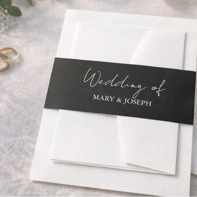 Black Wedding Invitation Belly Band White Text (Creator Uploaded)