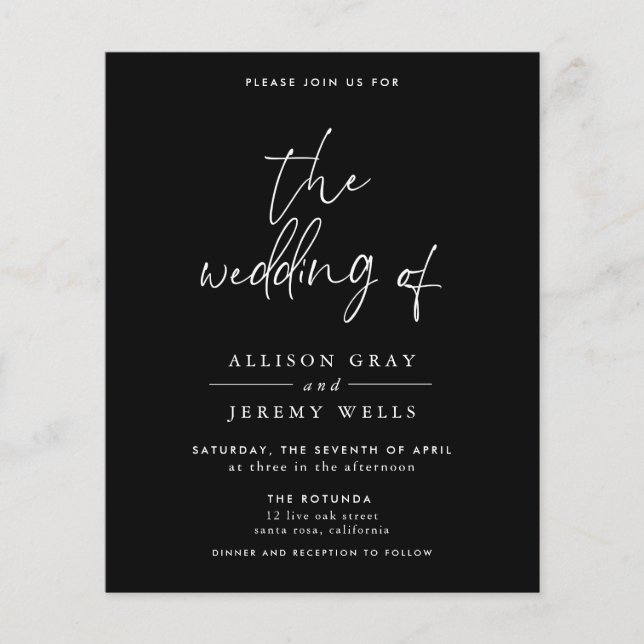 Black Wedding Invitation Flyer (Front)