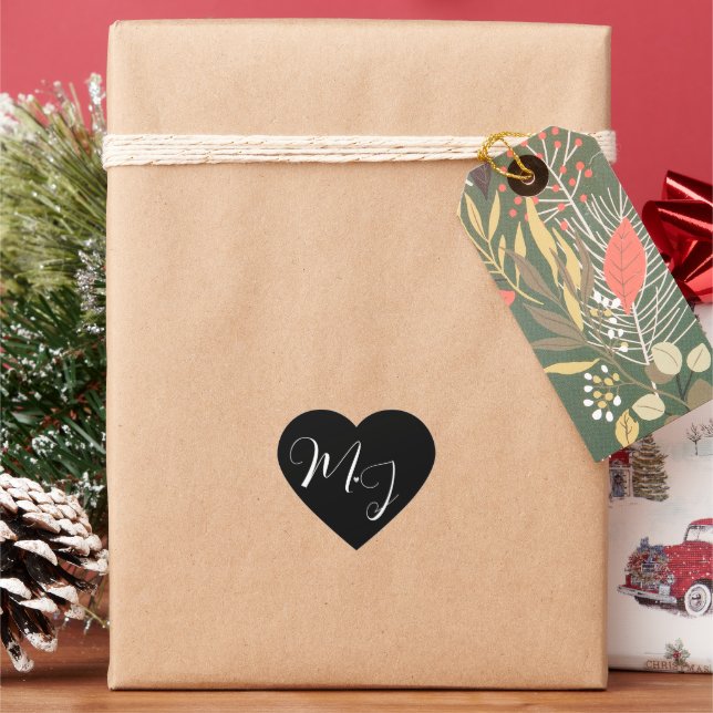 Black Wedding Label with White Monogram Text (Holiday)