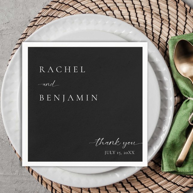Black Wedding Minimalist Script Thank you Elegant Napkin (Creator Uploaded)
