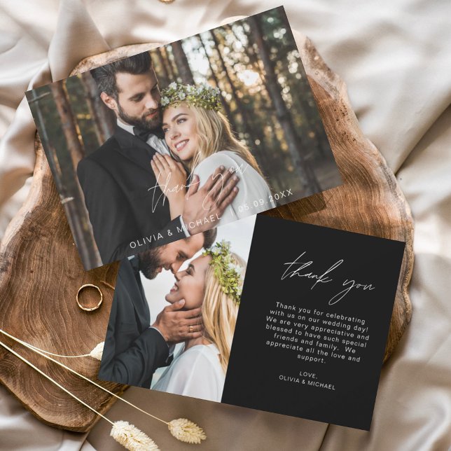 Black Wedding Modern Minimalist Thank You (Creator Uploaded)