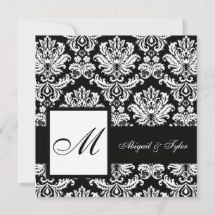 Black Wedding Monogram Damask Invitation
