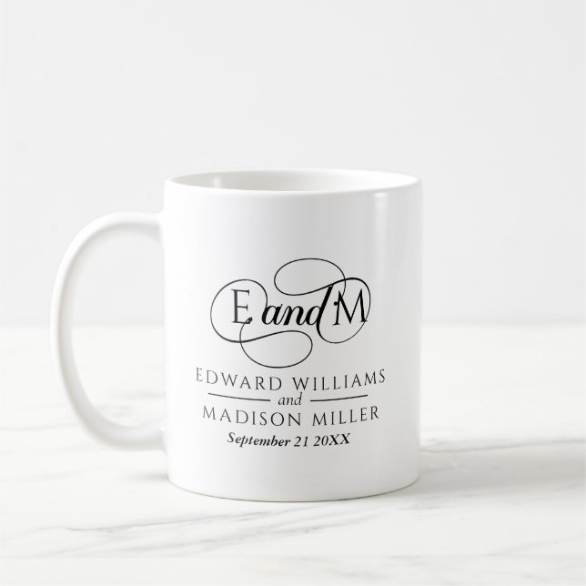 Black Wedding Monogram Personalised Coffee Mug (Left)