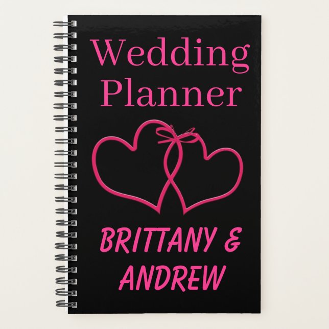Black Wedding Planner Hot Pink Joined Hearts (Front)