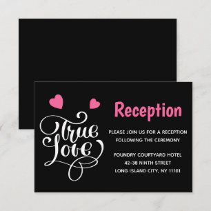 Black Wedding Reception True Love Pink Hearts Invitation