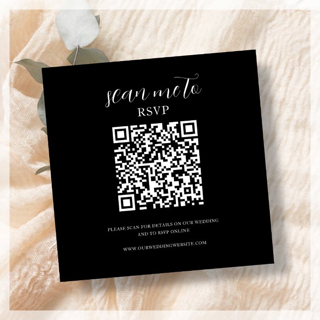 Black | Wedding RSVP QR Code Enclosure Card (Creator Uploaded)