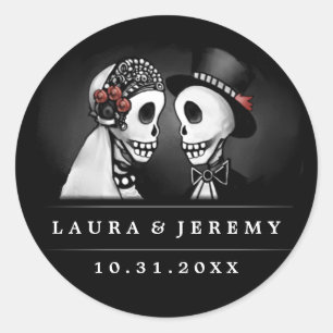 Black Wedding Skeletons Red Roses Envelope Label