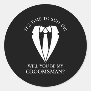 Black Wedding Suit and Tie Groomsman Proposal Classic Round Sticker
