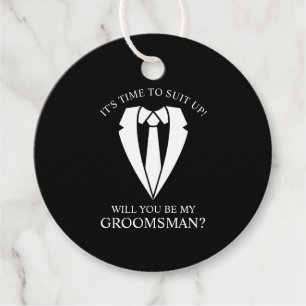 Black Wedding Suit and Tie Groomsman Proposal Favour Tags