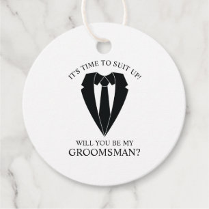 Black Wedding Suit and Tie Groomsman Proposal Favour Tags