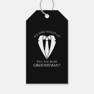 Black Wedding Suit and Tie Groomsman Proposal Gift Tags