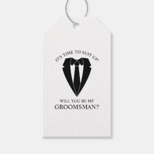 Black Wedding Suit and Tie Groomsman Proposal Gift Tags