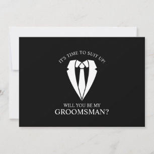 Black Wedding Suit and Tie Groomsman Proposal Invitation