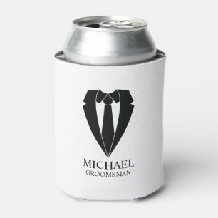 Black Wedding Suit and Tie Personalised Groomsmen Can Cooler