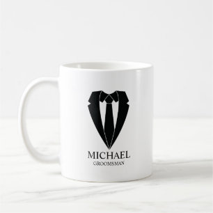 Black Wedding Suit and Tie Personalised Groomsmen Coffee Mug