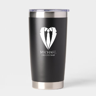 Black Wedding Suit and Tie Personalised Groomsmen Insulated Tumbler