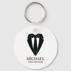 Black Wedding Suit and Tie Personalised Groomsmen Key Ring