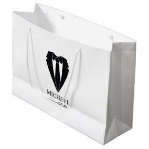 Black Wedding Suit and Tie Personalised Groomsmen Large Gift Bag