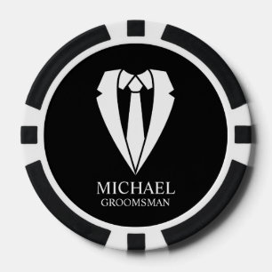 Black Wedding Suit and Tie Personalised Groomsmen Poker Chips