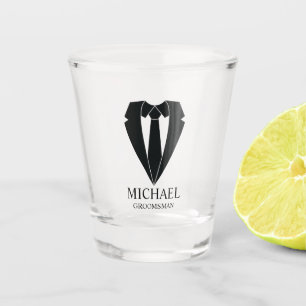 Black Wedding Suit and Tie Personalised Groomsmen Shot Glass