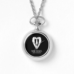 Black Wedding Suit and Tie Personalised Groomsmen Watch