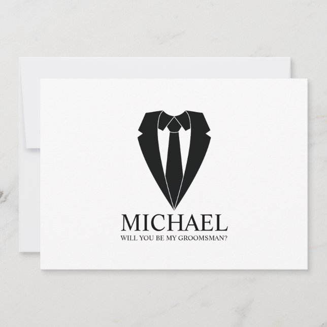 Black Wedding Suit Personalised Groomsman Proposal Invitation (Front)