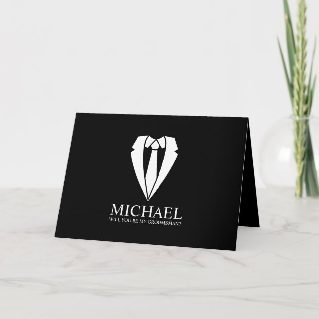 Black Wedding Suit Personalised Groomsman Proposal Invitation (Front)