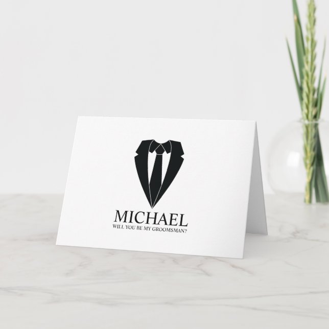 Black Wedding Suit Personalised Groomsman Proposal Invitation (Front)