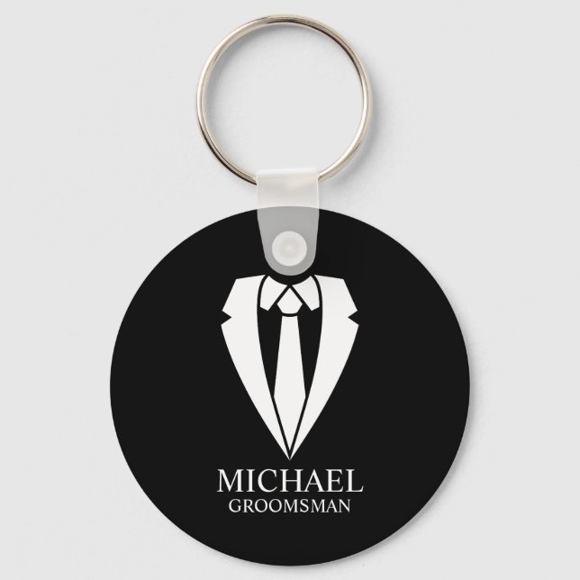 Black Wedding Suit Personalised Groomsmen Key Ring (Front)
