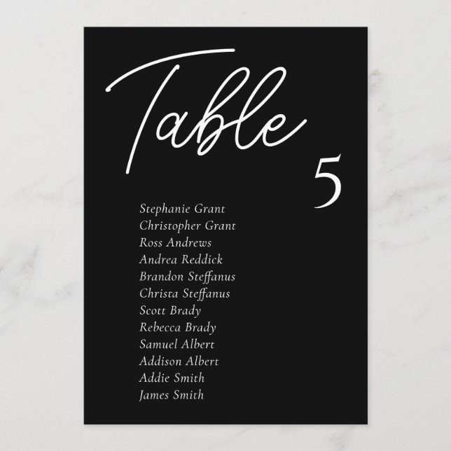 Black Wedding Table Seating Chart Cards (Front)