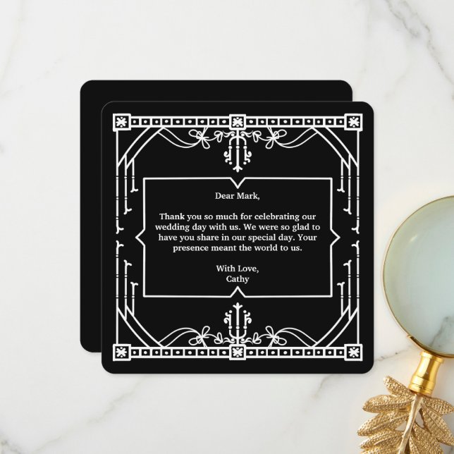 Black Wedding Thank You Card (Front/Back In Situ)