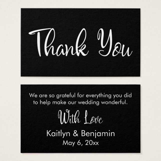 Black Wedding Thank You Favour Tag Insert Card (Front & Back)
