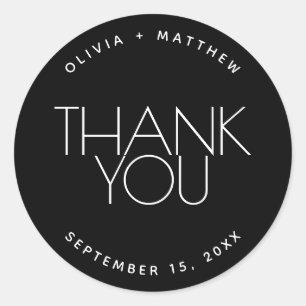 Black Wedding Thank You   Modern Clean Minimalist Classic Round Sticker