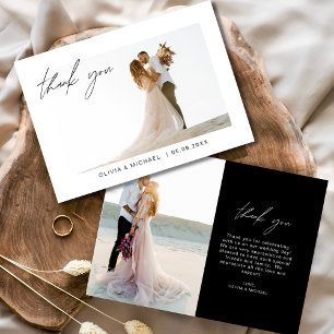 Black Wedding Thank You Photo Minimalist Card