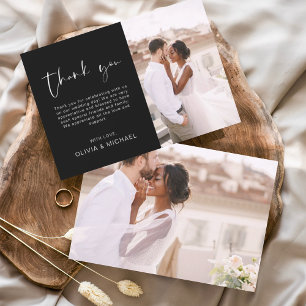 Black Wedding Thank You Photo Minimalist Card