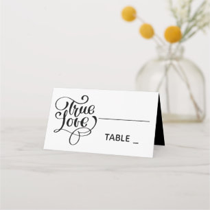Black Wedding True Love Typography Wedding Party Place Card