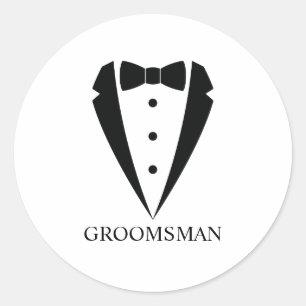 Black Wedding Tuxedo Suit and Bow Tie Groomsmen Classic Round Sticker