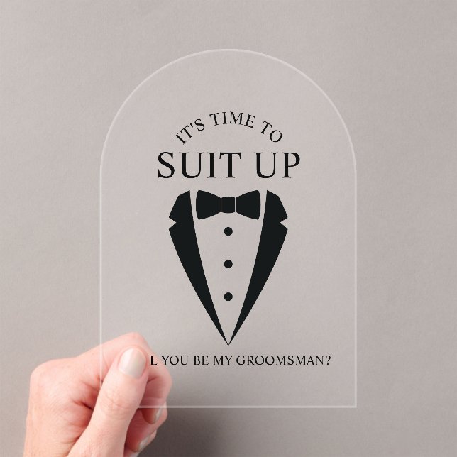 Black Wedding Tuxedo Suit Groomsman Proposal Acrylic Invitations (Insitu (Handheld))