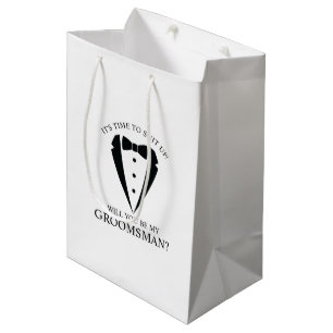 Black Wedding Tuxedo Suit Groomsman Proposal Medium Gift Bag