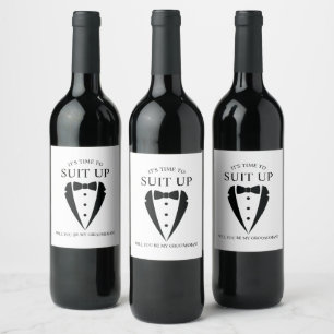 Black Wedding Tuxedo Suit Groomsman Proposal Wine Label