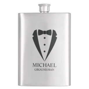 Black Wedding Tuxedo Suit Personalised Groomsmen Hip Flask