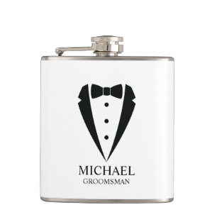 Black Wedding Tuxedo Suit Personalised Groomsmen Hip Flask