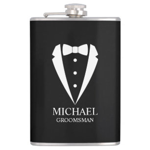 Black Wedding Tuxedo Suit Personalised Groomsmen Hip Flask