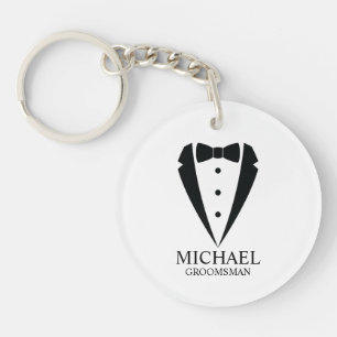 Black Wedding Tuxedo Suit Personalised Groomsmen Key Ring