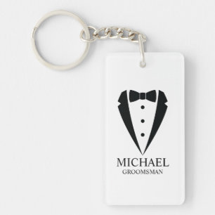 Black Wedding Tuxedo Suit Personalised Groomsmen Key Ring
