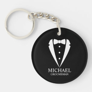 Black Wedding Tuxedo Suit Personalised Groomsmen Key Ring