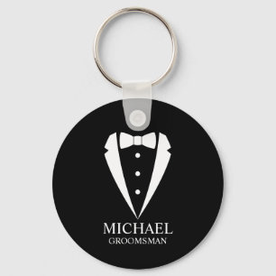 Black Wedding Tuxedo Suit Personalised Groomsmen Key Ring