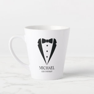 Black Wedding Tuxedo Suit Personalised Groomsmen Latte Mug