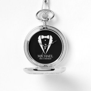 Black Wedding Tuxedo Suit Personalised Groomsmen Watch